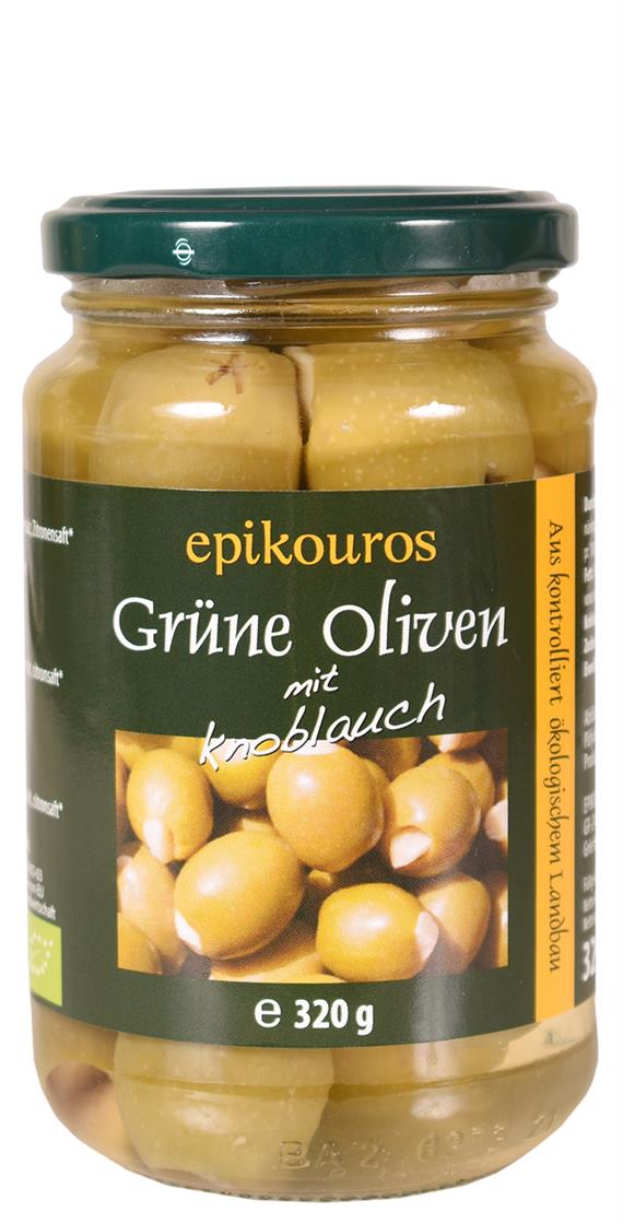 Grønne Oliven m/hvidløg, Økologisk