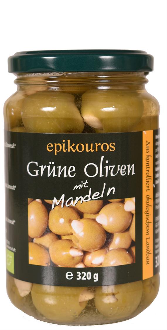 Grønne Oliven m/mandler, Økologisk