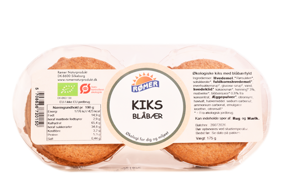 Kiks m/blåbærfyld 175 g. Økologisk